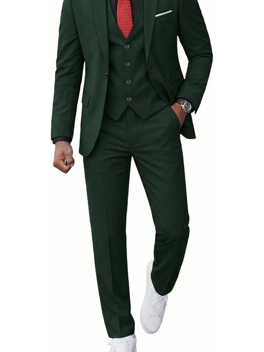 Men’s 3 Piece Suit Blazer, Slim Fit Tux with One Button, Jacket Vest Pants
